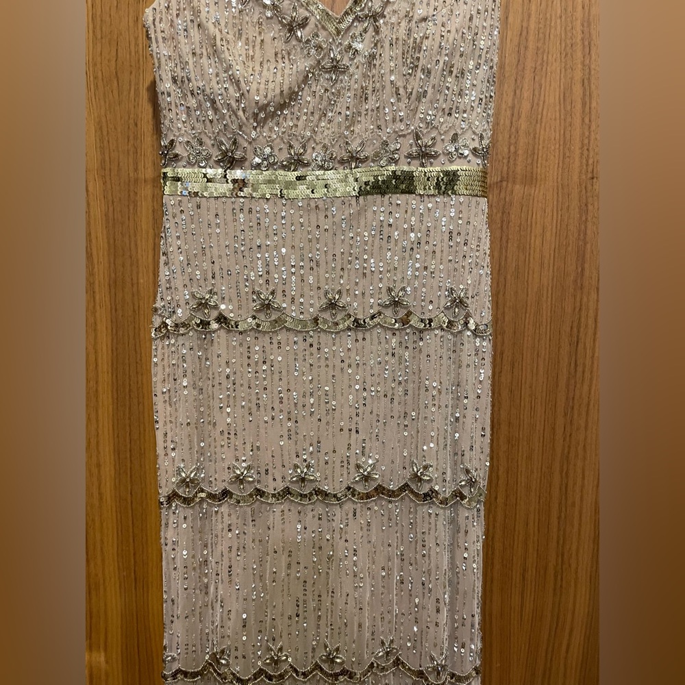 new Mac Duggal CAP SLEEVE EMBELLISHED COLUMN GOWN in nude - Picture 8 of 8